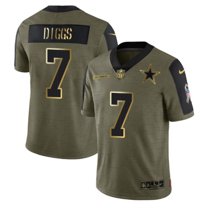 Men's Dallas Cowboys #7 Trevon Diggs 2021 Olive Salute To Service Golden Limited Stitched Jersey Men's Dallas Cowboys #7 Trevon Diggs 2021 Olive Salute To Service Golden Limited Stitched Jersey